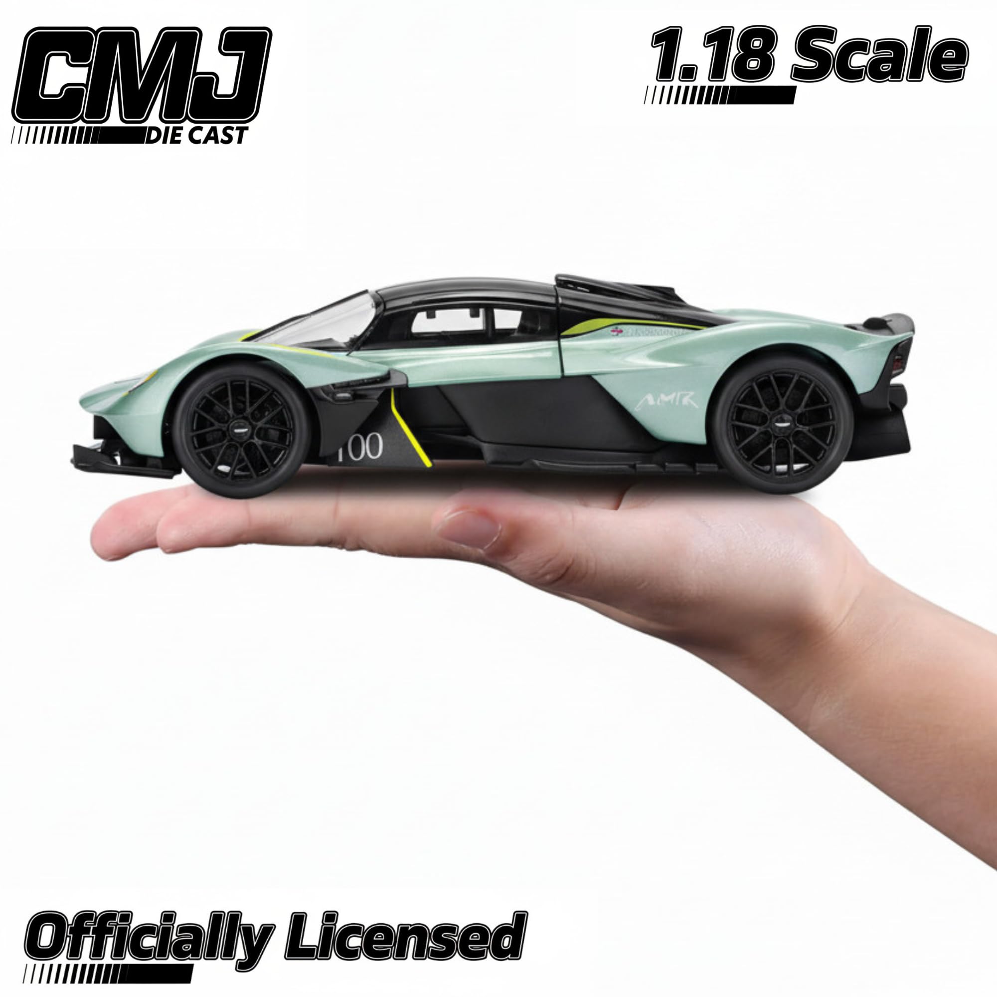 CMJ Modellino auto Aston Martin Valkyrie in scala 1:18 - Appletree Green | Modello da collezione dettagliato in pressofusione | Prodotto con licenza ufficiale
