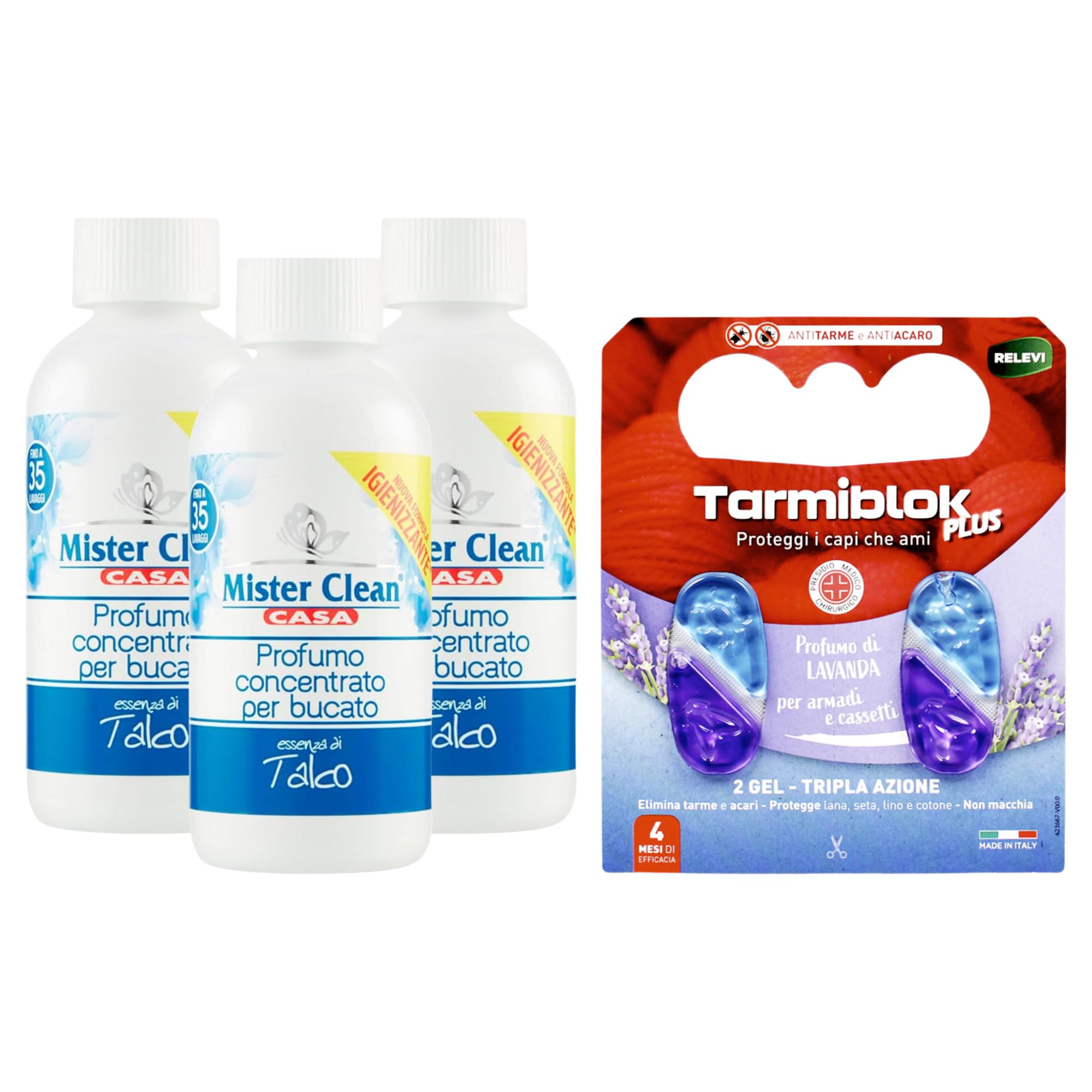 Mister CLean Kit 3 pz Fragranza Profumo Concentrato Per Bucato 250 ml : Talco+ Relevi Proteggi & Profuma