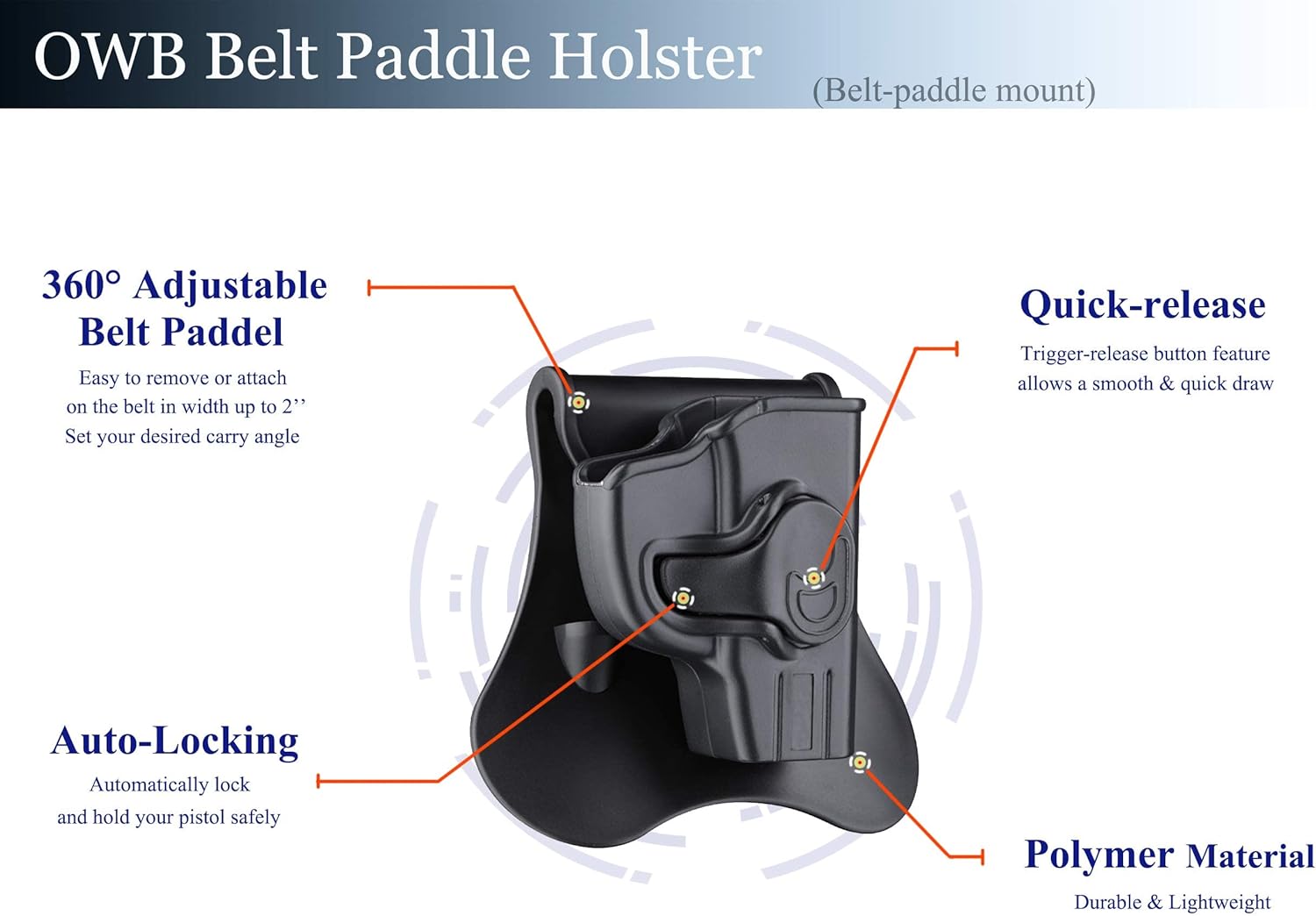 OWB Paddle Gun Holster for Ruger LCP(Not for LCP II, LCP Max or Laser Models), Kel-Tec P3AT 380 Sub-Compact, Adjustable Outside Waistband Level 2 Retention Holsters - Right Handed