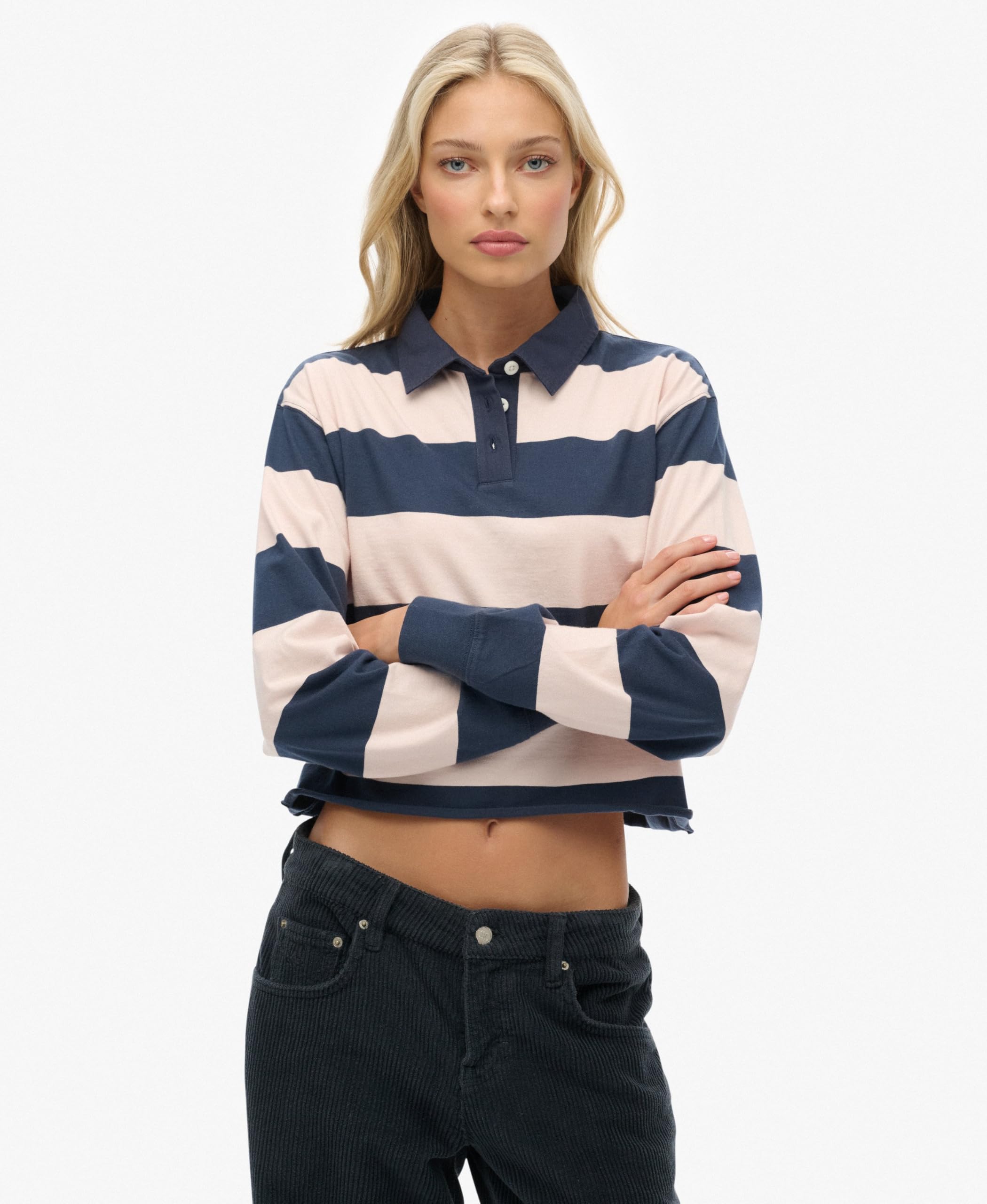 Superdry Koszulka Kobiety Ath Ess Cropped Stripe Rugby