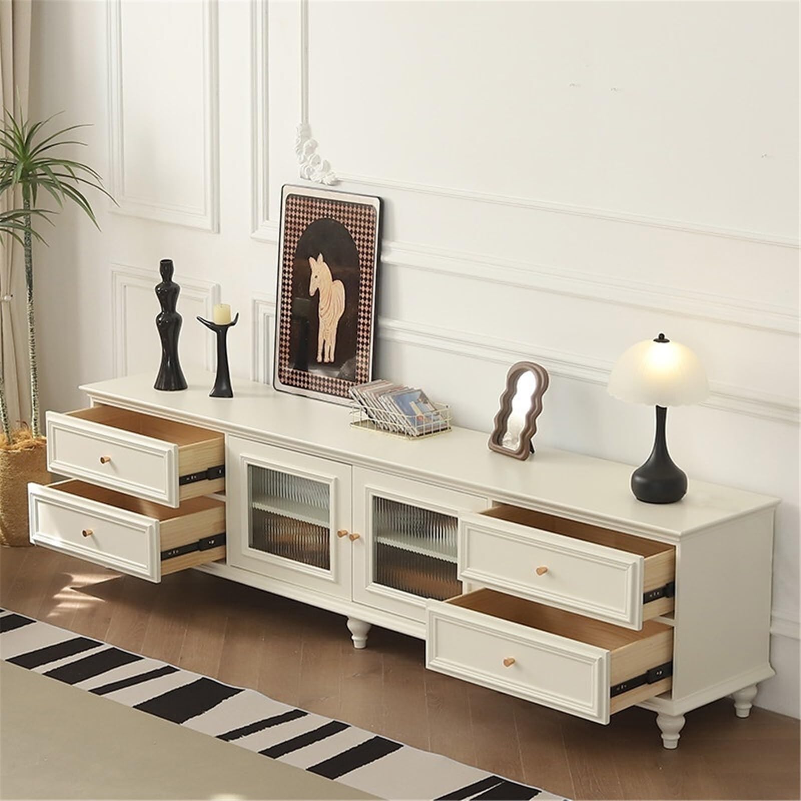 Soporte TV Pared Soporte de TV Madera Moderno con 2 gabinetes Almacenamiento Consola Multimedia Centro Entretenimiento Mueble de TV con estantes