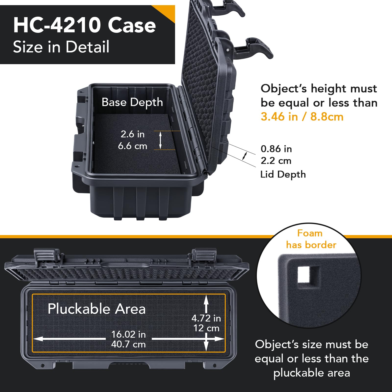 Lykus HC-4210 Waterproof Hard Case with Customisable Foam, Interior Size 42.7x13.7x8.8 cm, Suitable for Long Slim Items - Image 3