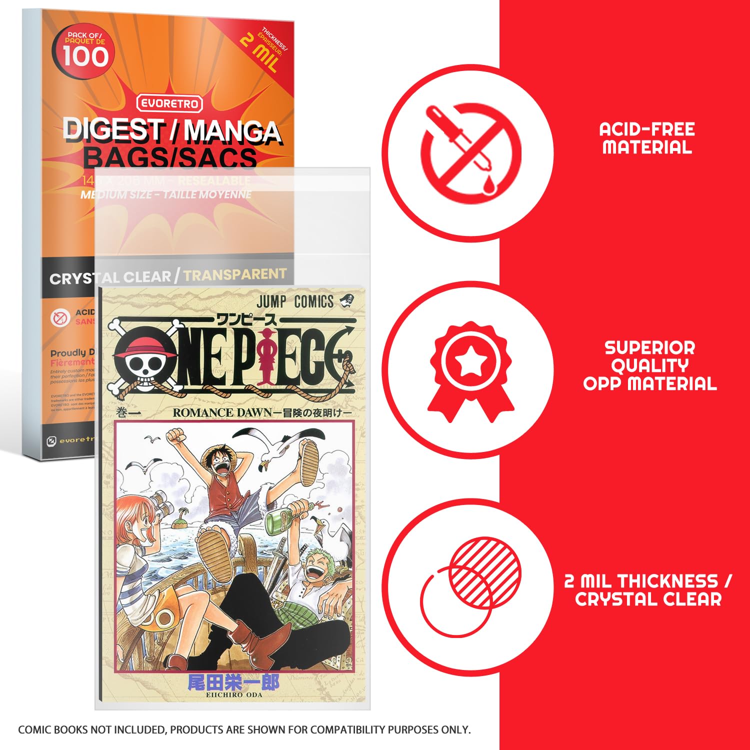 Manga Bags Protector - Resealable Bags Compatible for Medium