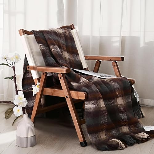 ZonLi Manta de 50 x 60 pulgadas, color marrón, decorativa, clásica, con borlas para sofá, cama, sofá, silla, al aire libre, acogedora, cálida y