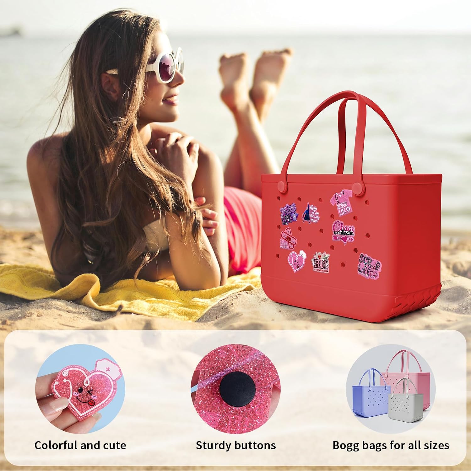 Black Girl、Bling Nurse、Summer Decoration、Hot Pink Charms for Bogg Bag, Beach Bag Accessories for Bogg Bag Insert Decorative for Handbag Beach Tote Bag