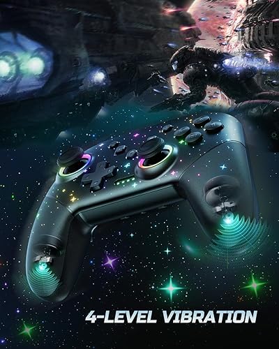 Vista 5 de Switch Controller Compatible with SwitchLiteOLEDPC WindowsiOSAndroid, 1000mAh Programmable Wireless Switch Pro Controller with Cool RGB Star Light