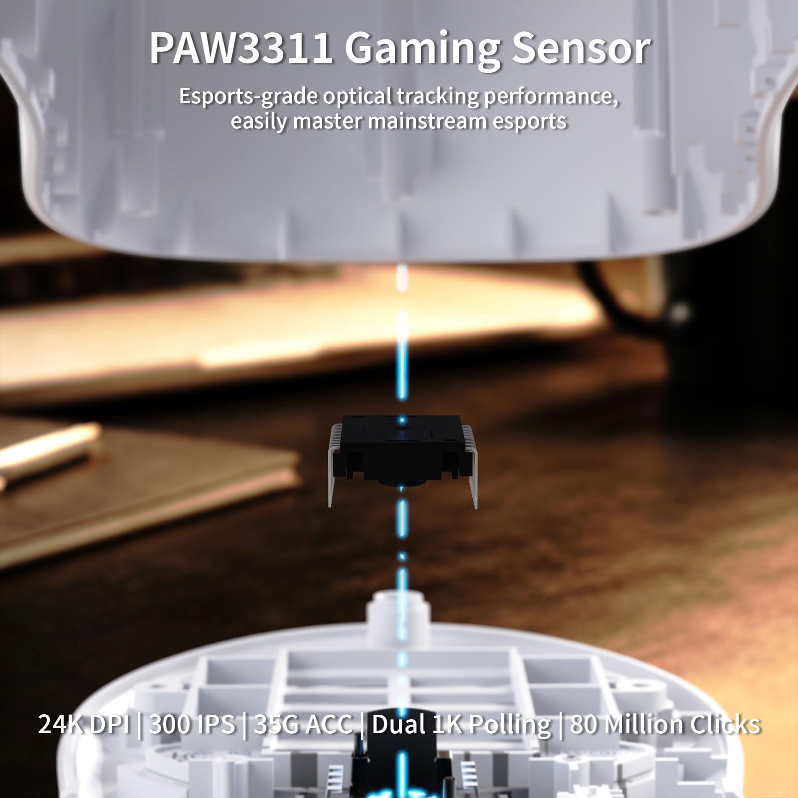 A.JAZZ AJ200P Ratón Gaming Inalámbrico con IA Prompt y Base de Carga RGB | BT/2,4G/Cable, Ligero Ratón con Entrada de Voz IA, Sensor PAW3311, 24K DPI, 1000Hz para Oficina/Juego - Cinta Grip / Blanco