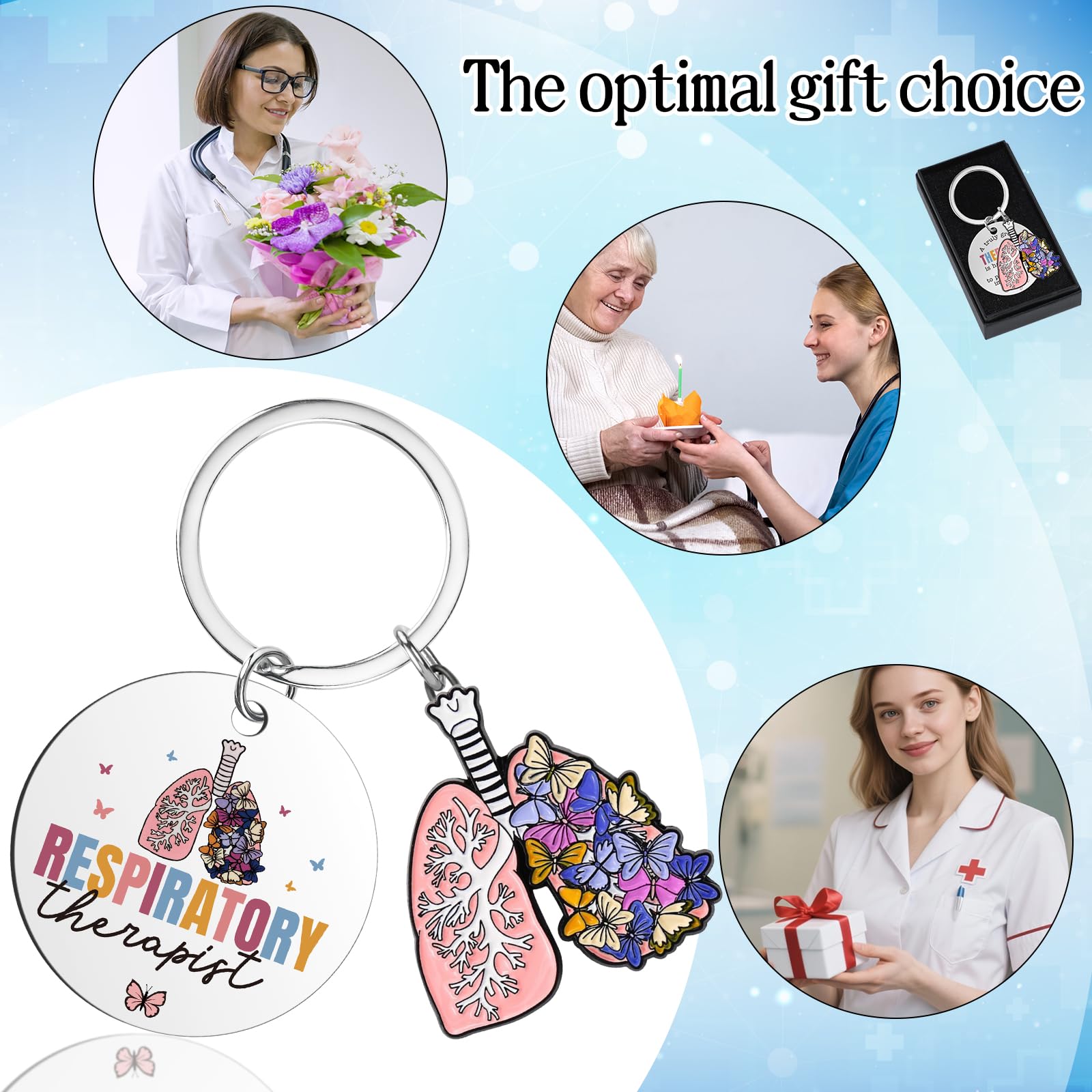 Respiratory Therapist Accessories Gifts - Butterflies Lung Therapy Keychain for Women Men Student Radiology Technologist Graduation Birthday Christmas RT Week Retirement Appreciation Gift
