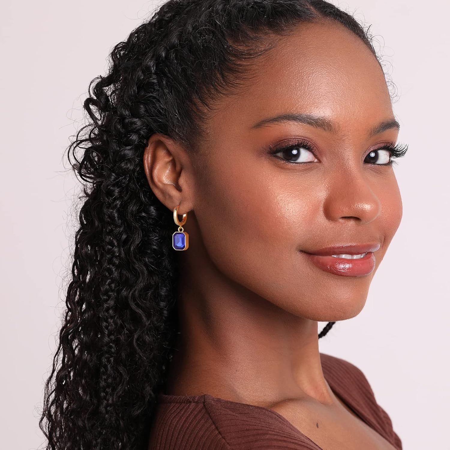 Birthstone Crystal Dangle Drop Earrings, 18K Gold Plated Huggie Hoop Hypoallergenic Earring Jewelry Gifts for Women - Image 2