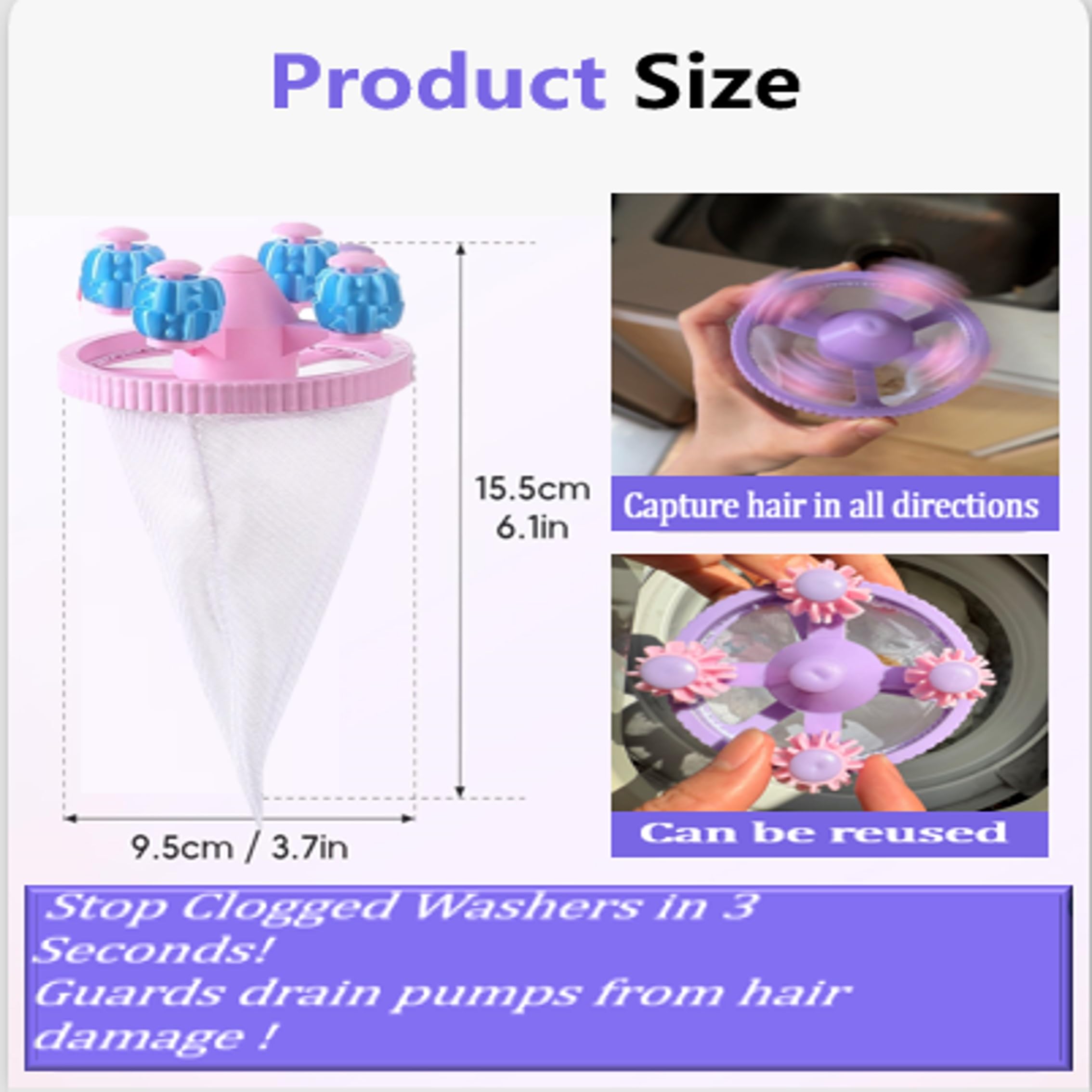 4pcs - Set Lint Sac Mesh Pour Machine à Laver Réutilisable Linge