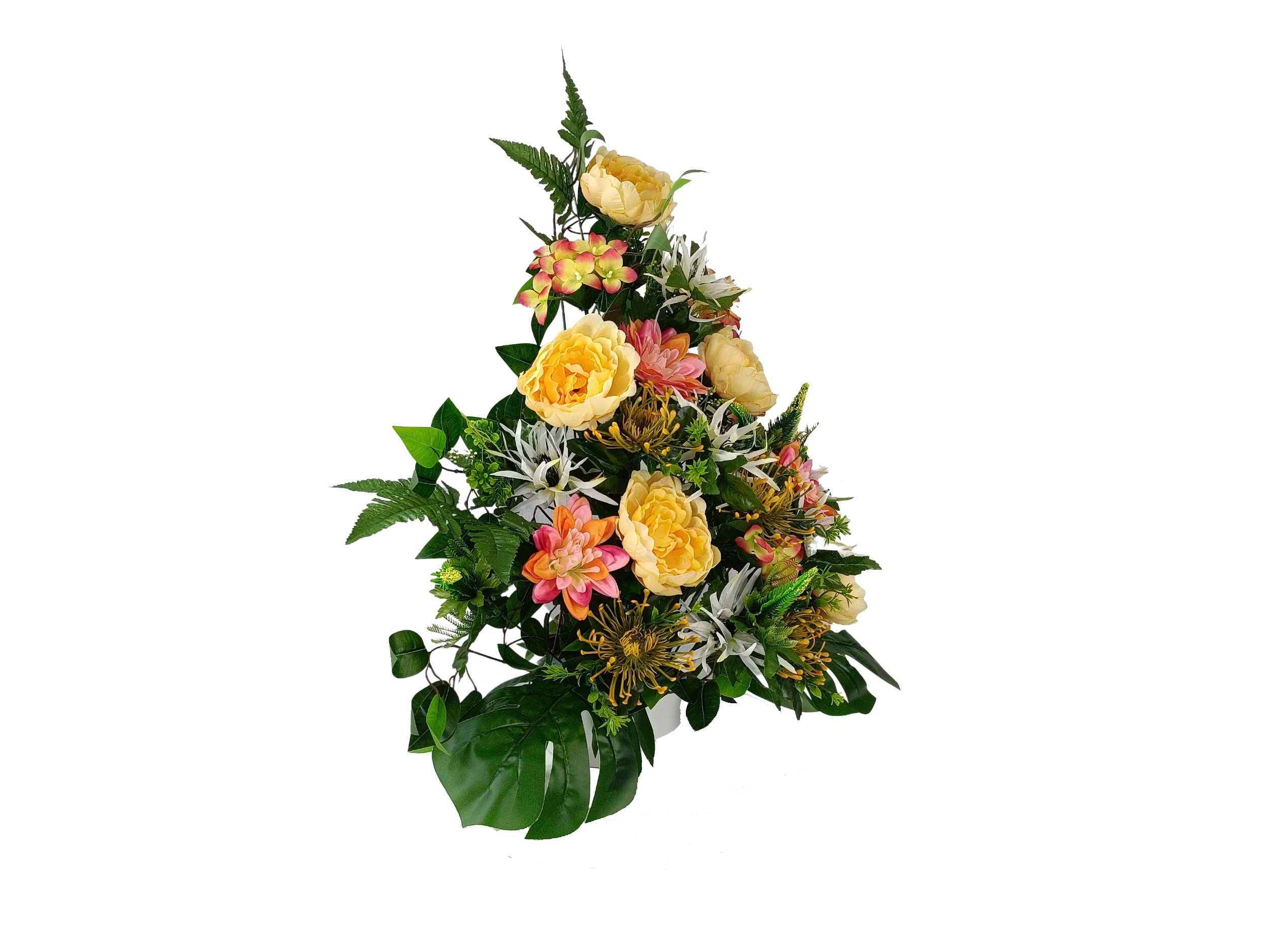 DRW Centro de Flores Artificiales para Cementerio Iglesias Bodas Centro de Flores para los Santos Rosa Amarillo y Beige 75x55 cm