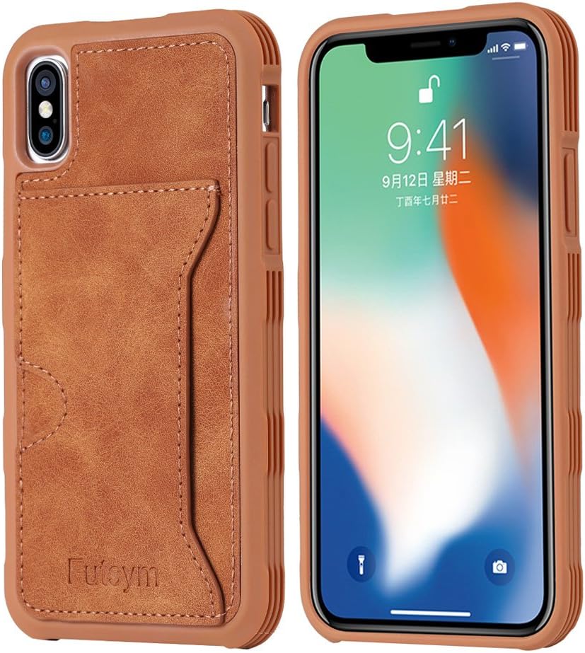 Premium Protection Case for iPhone XS / iPhone X 5.8 inch Card Holder Leather Phone Case for iPhone X/XS (Brown)