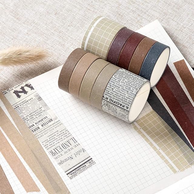 10 Rolls Vintage Washi Tape Set, ZMLSED Japanese Masking Decorative Tapes for DIY Crafts and Arts Bullet Journal Planners Scrapbooking Adhesive