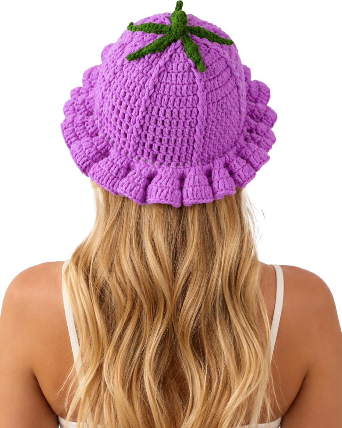 Crochet Bucket Hat for Women Men Fruit Knit Handmade Ruffle Brim Cap Cosplay Halloween Costumes image 3