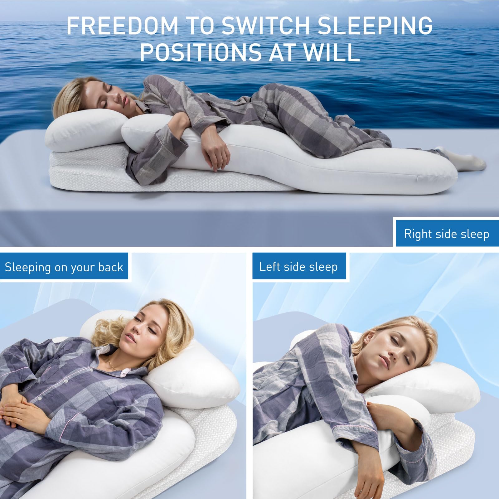 Almohada para dormir de lado con túnel de brazos, zona de apoyo para el alivio del dolor de hombros, sistema de almohada corporal para adultos, almohada ergonómica para dormir de lado (blanco)