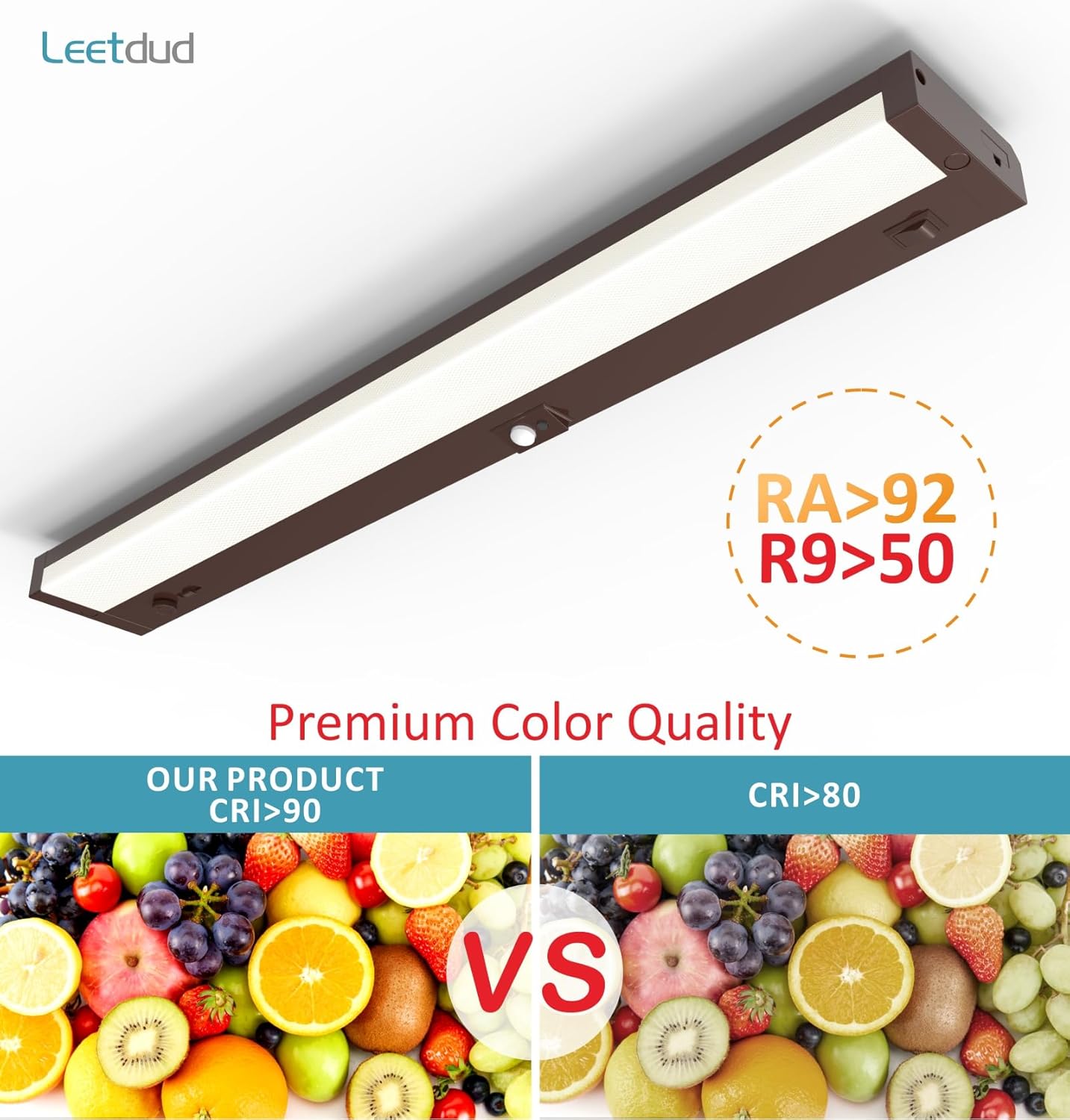 LED Under Cabinet Lighting Motion Sensored Hardwired with Built-in Dimmer, 24 Inch 12W Dimmable 5 Color 2700/3000/3500/4000/5000K, Linkable Eyes Care for Kitchen, Counter, ETL Listed, Bronze