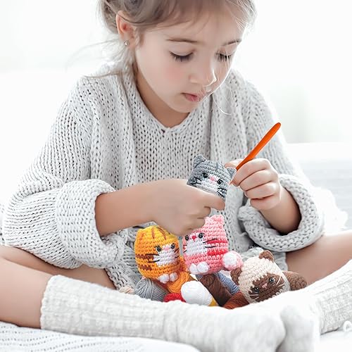 Miniatura 7 de Kit de ganchillo para principiantes, kit de ganchillo de 4 piezas para gatos con tutoriales en video paso a paso, kits de aprendizaje para adultos y