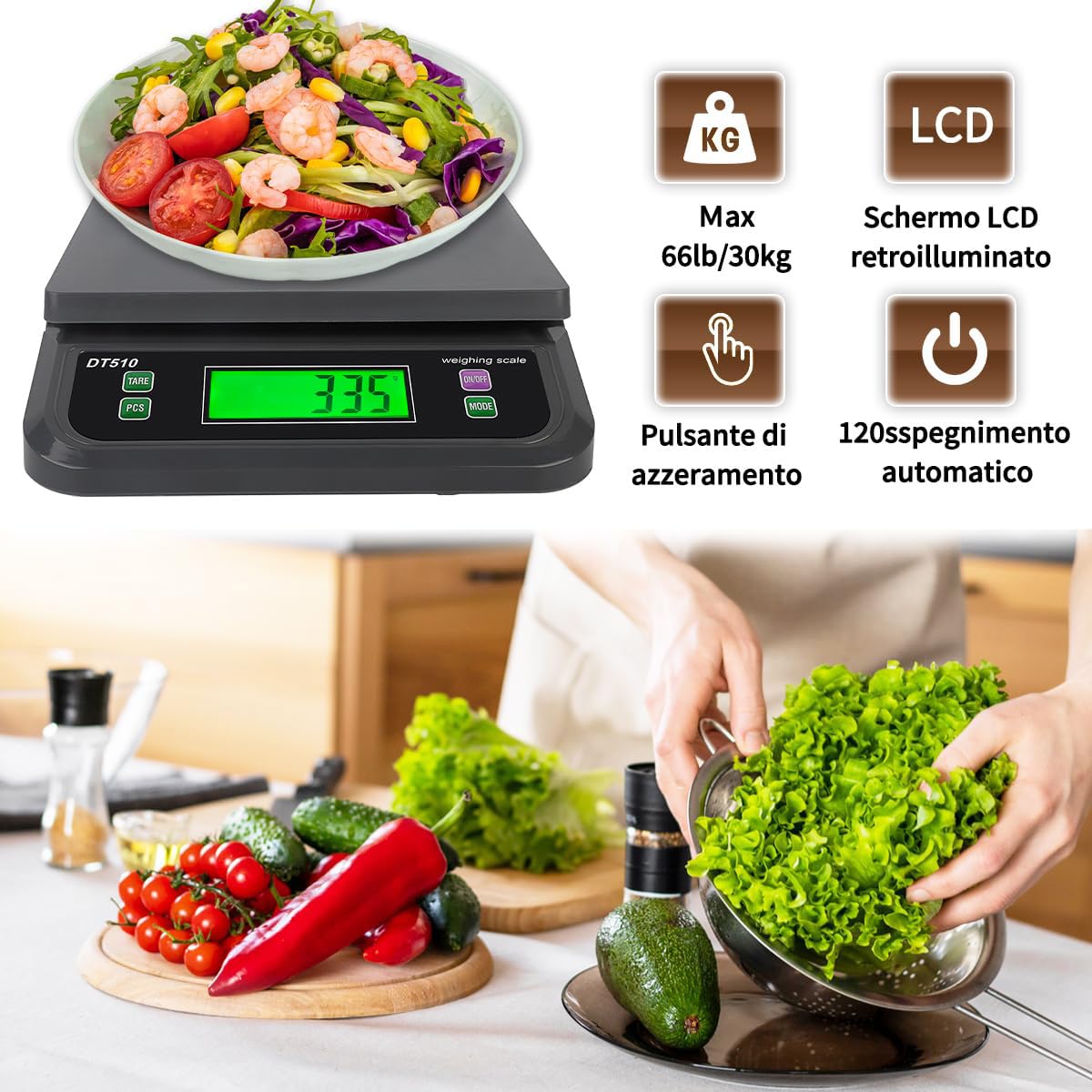 Bilancia Digitale Da Cucina 30kg Grandi Bilancia Professionale per Alimenti Con Funzione Tara Elettronica Bilancia Contapezzi Per Pizzeria Panifici 6 Unità G/oz/lb/kg/tl/ct Display LCD