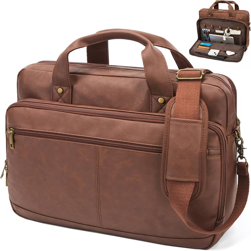 Briefcase for Men Leather Laptop Bag 16 Inch Messenger Bag Vintage Crossbody Laptop Computer Bag for Business,Work,Travel