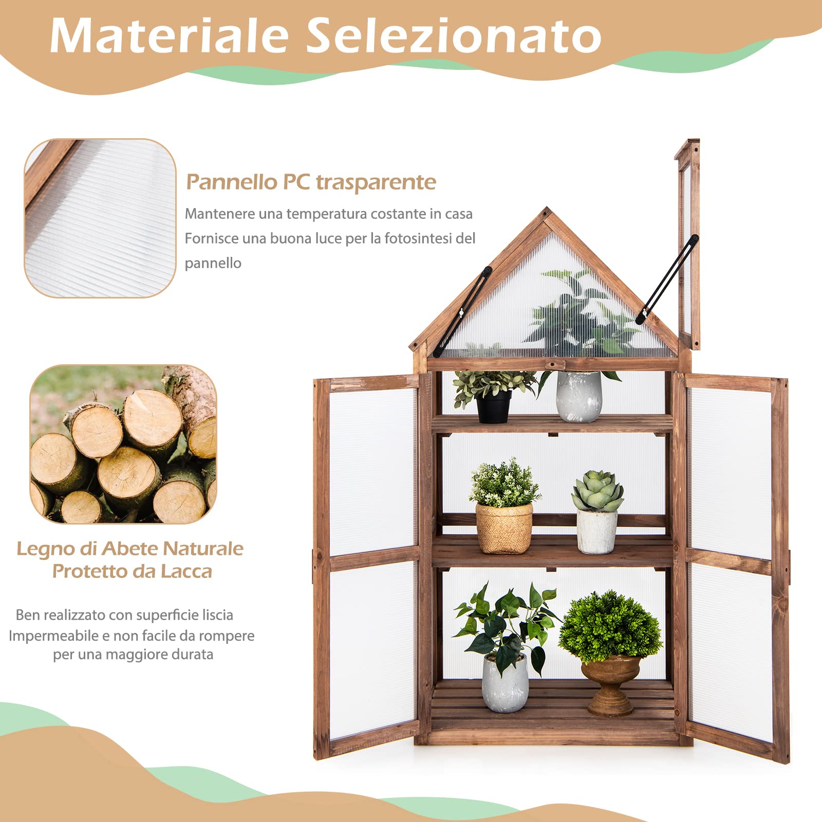 RELAX4LIFE Mini Serra da Giardino in Legno di Abete, Serra da Balcone Invernale, Serra Piccola per Interno ed Esterno, Mantenere la Temperatura, Resistente al Freddo (133 x 71 x 41 cm)