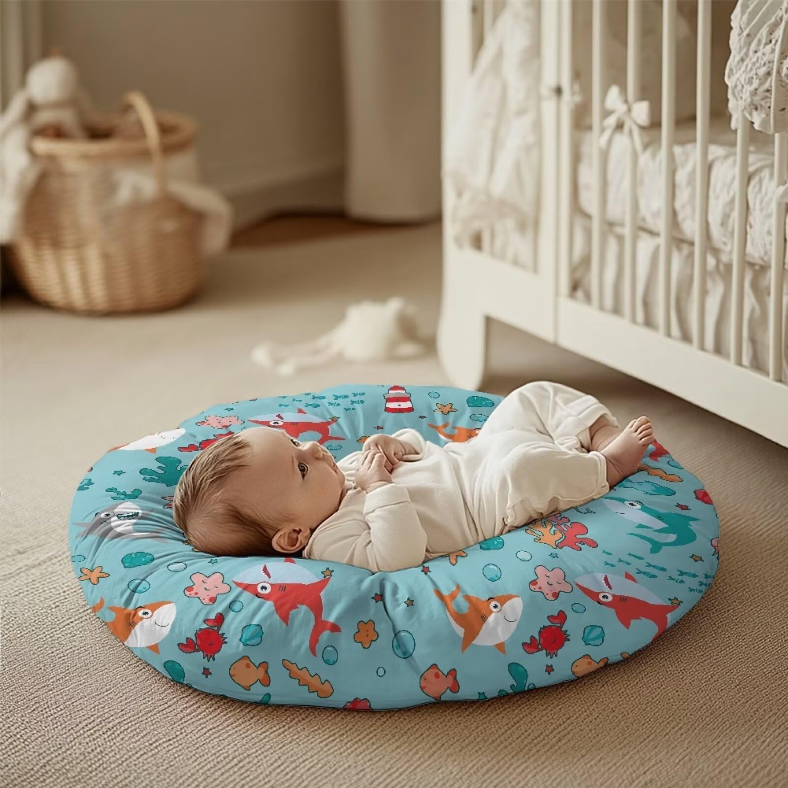 Annejudy Shark Pattern Newborn Lounger Cover for Boys Girls, Removable Cover for Infant Lounger Pillow, Soft Snug Fitted Baby Lounger Slipcover