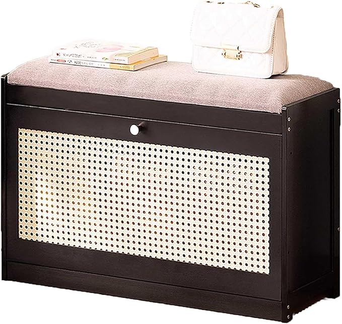 Shoe Rack for Entryway Cabinet Closed Shoes Bench with Storage and Seat Cushion Slim Shoe Organizer Cabinet Ottoman