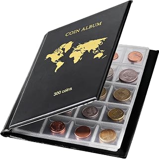 300 Pockets Coin Collection Book Holder Album for Collectors Supplies, Coins Display Storage Case, Coin Collecting Sleeves...