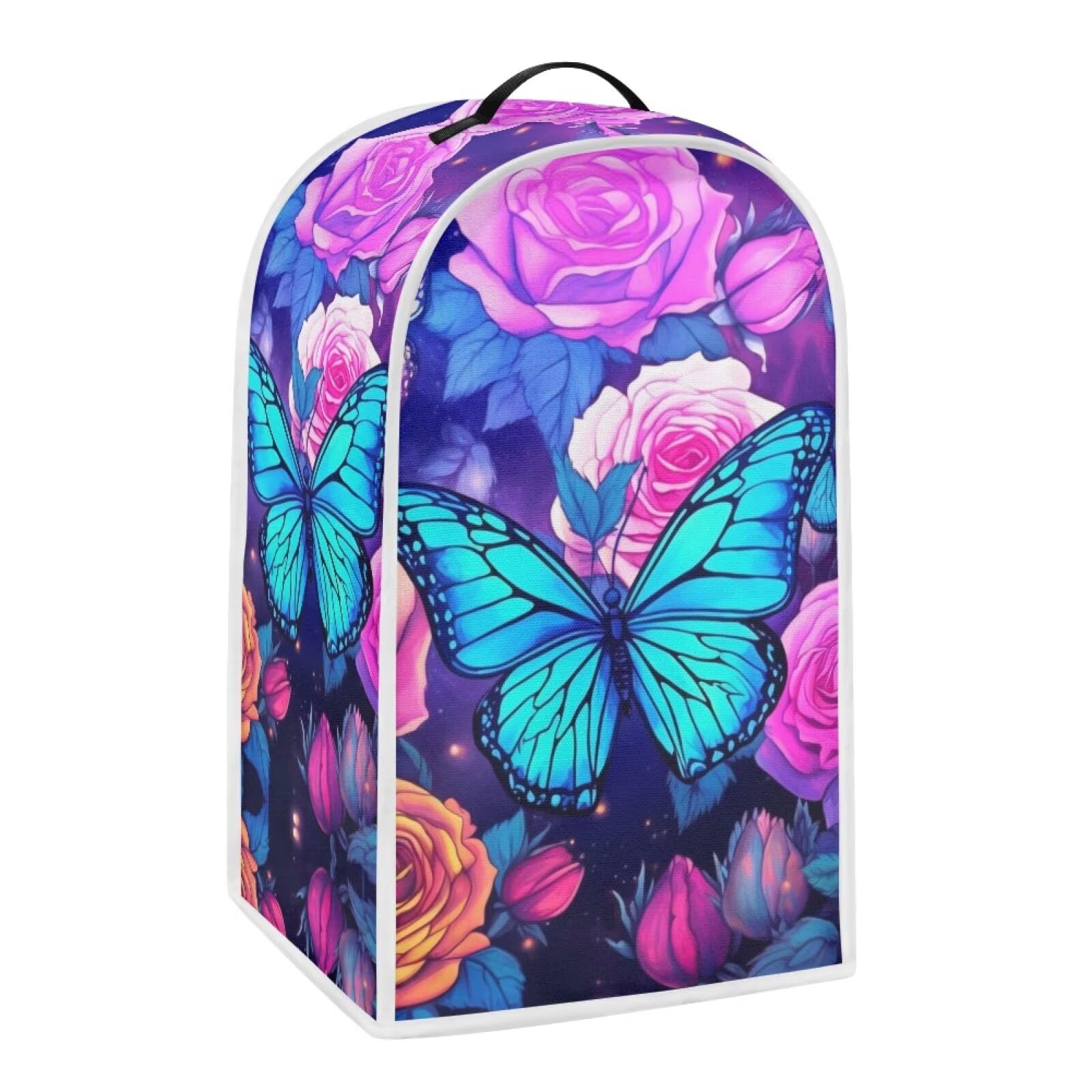 Rose Butterfly Kitchen Blender Dust Cover Anti Fingerprint Polyester Food Processor Cover with Top Handle for Kitchen Counter Machine Washable