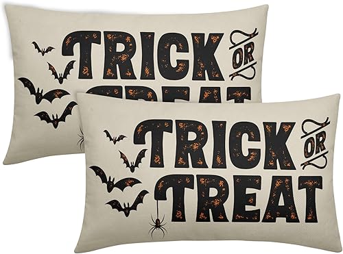 Juego de 2 fundas de almohada lumbar de 12 x 20 pulgadas de Halloween con diseño de murciélago negro para decoración de Halloween, almohadas