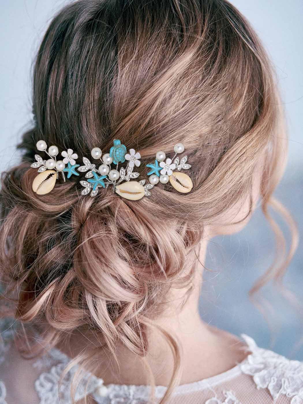 IYOU Starfish Bridal Wedding Hair Pins Seashell Silver Hair Piece Pearl Flower Communion Bridesmaid Hair Accessories for Women(Pack of 3) - Image 3