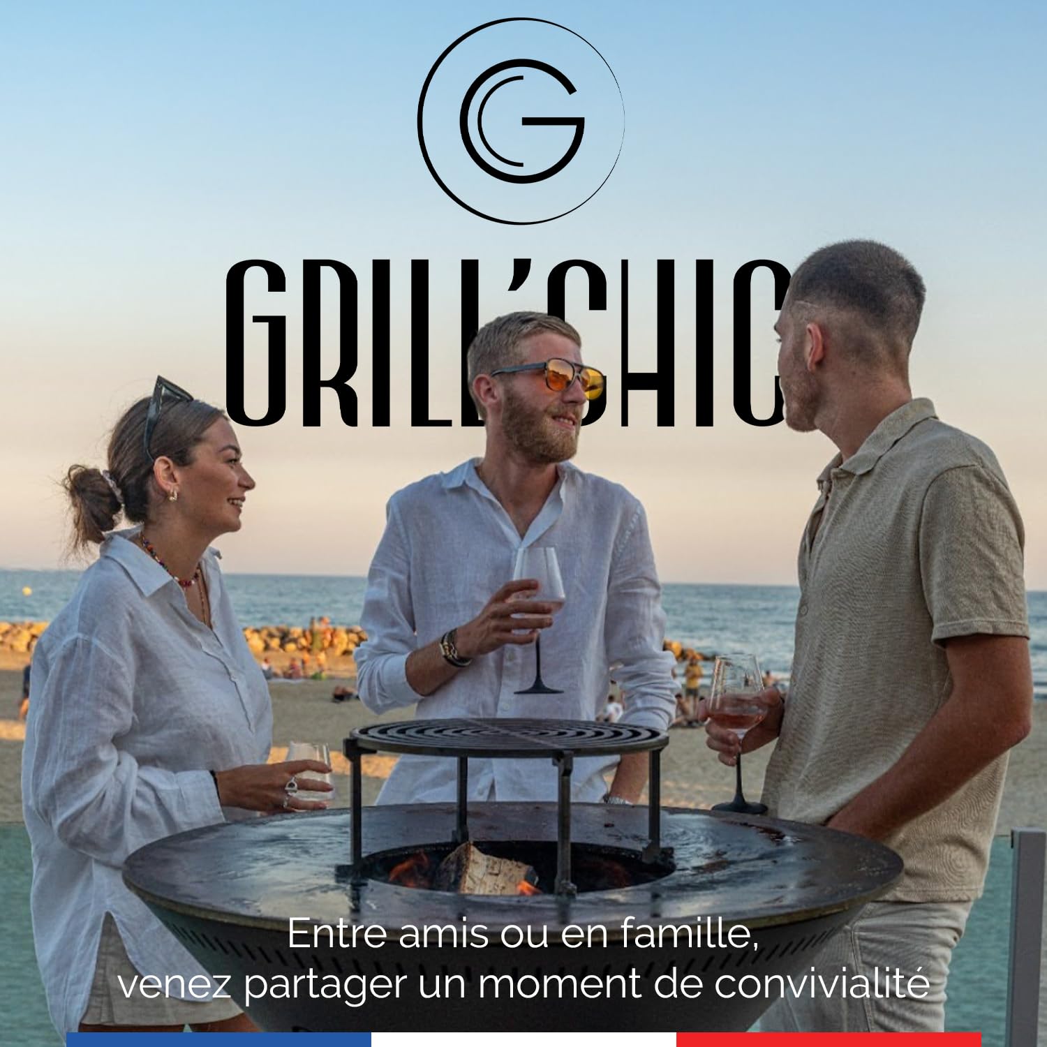 GRILL'CHIC - Pack Privilège Brasero Auvergnat Corten Bois Carré - Simple Cuve - Avec Bâche + Grille + Stop Food Inclus - À Assembler - Fabriqué en France - 63 L x 63 P x 78 H cm
