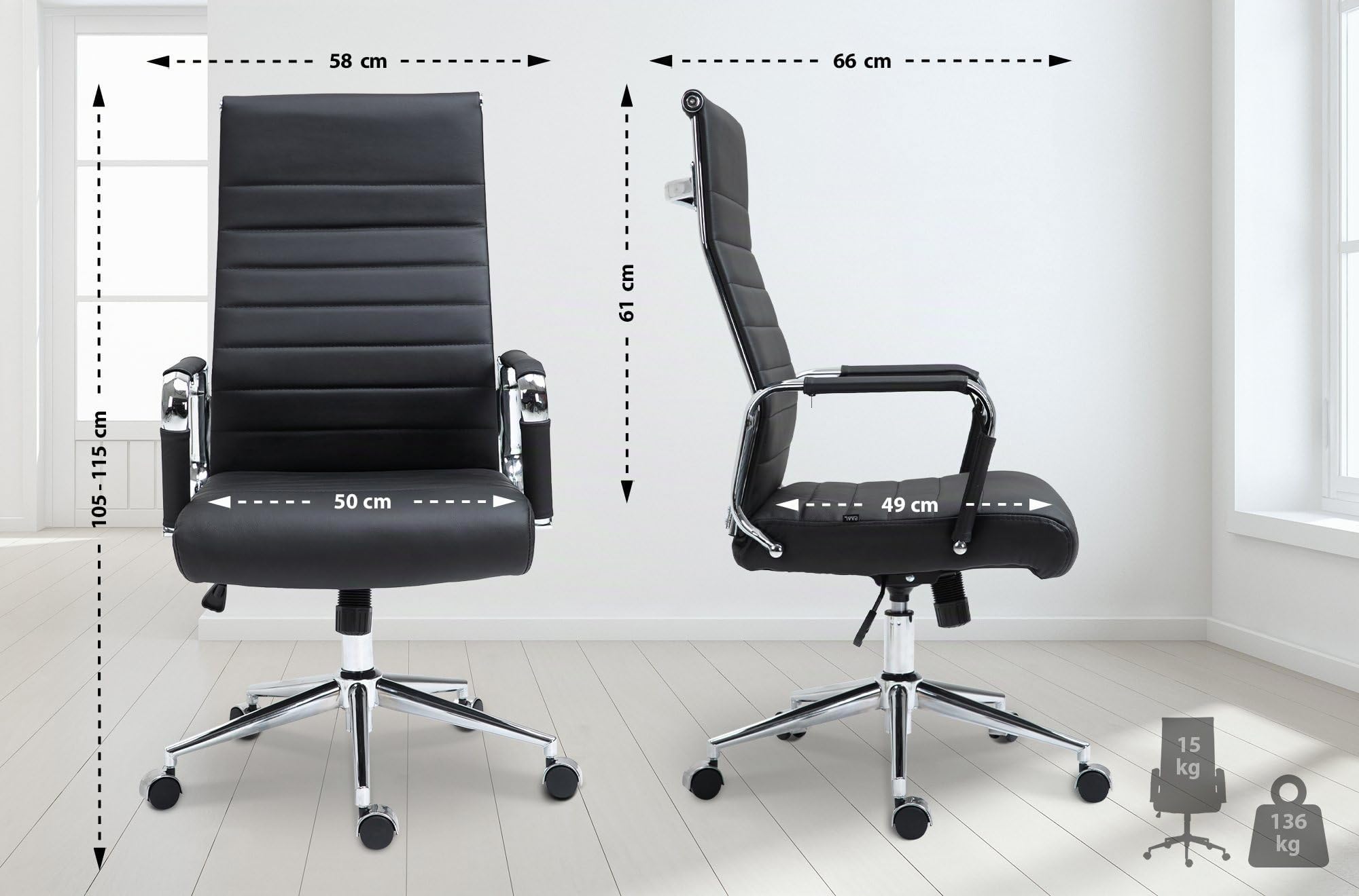 CLP Sedia ergonomica da ufficio Kolumbus in vera pelle, sedia da scrivania regolabile in altezza, con rotelle, portata fino a 150 kg Colore:nero