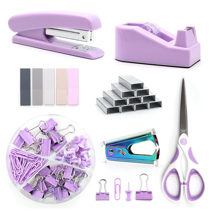 Buy Purple Office Supplies Set, UPIHO Stapler and Tape Dispenser Set
