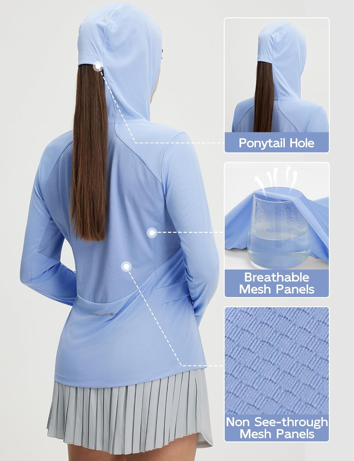 baleaf Women's Sun Shirts UPF 50+ Mesh Back Lightweight Breathable Long Sleeve Shirt SPF Hoodie for Fishing Hiking