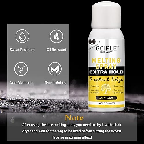 Vista 3 de Goiple Spray de fusión de encaje para pelucas, cierres y extensiones, agente de peinado con acabado natural fuerte, secado rápido, resistente al