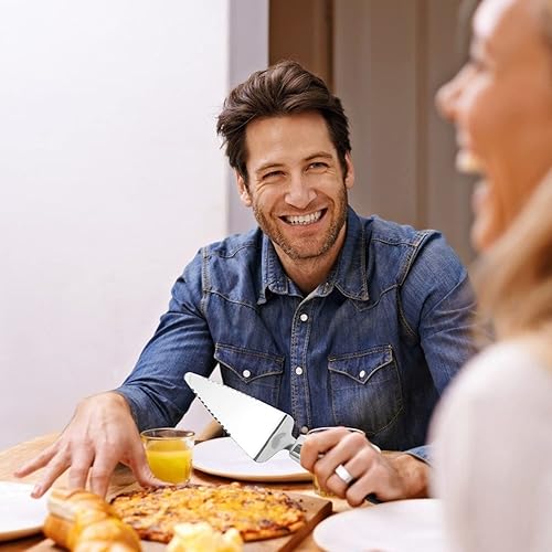 Miniatura 7 de Servidor de tartas de cubiertos de acero inoxidable para tartas, cortador de pizza, cortador de postre de tarta (negro)