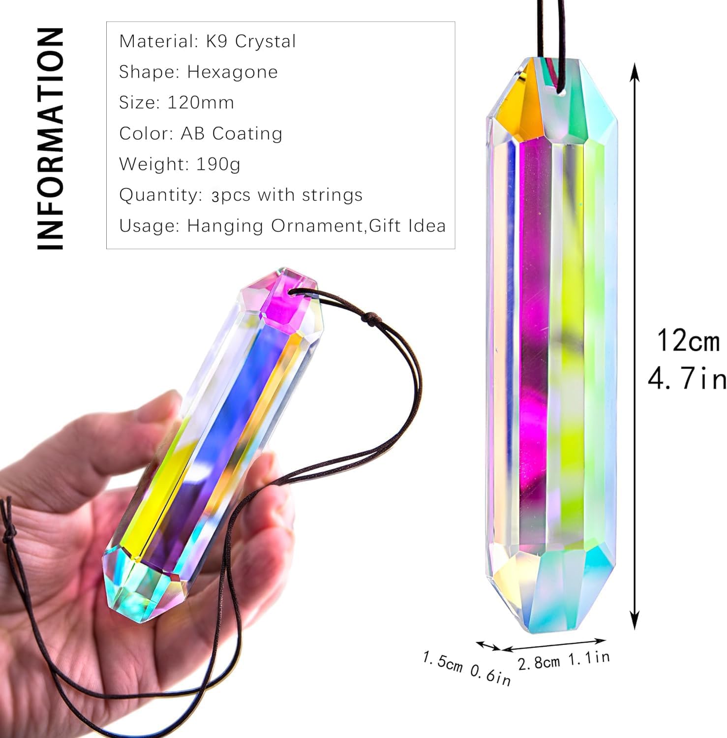 HDCRYSTALGIFTS 3 szt. 5" Duże Kryształowe Pryzmaty Łapacze Słońca do Okien, AB Kolorowe Kryształy Łapacze Słońca Okienne Wiszące Wewnętrzne Twórcy Tęczy Pryzmaty do Dekoracji Domu i Ogrodu