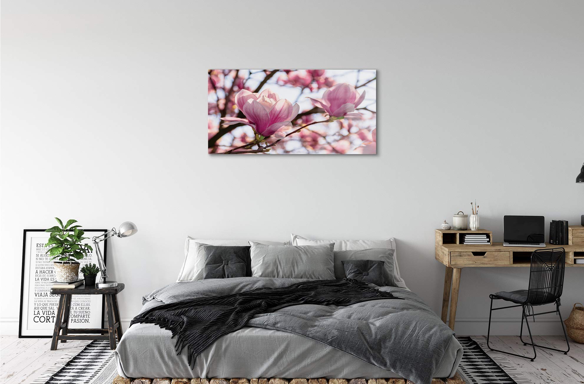 Tulup Glas Bild Glasdruck - 120x60cm Wandbild Blumen Natur Pflanzen Dekorative Für Wohnzimmer Schlafzimmer Wandbild - Magnolia Tree