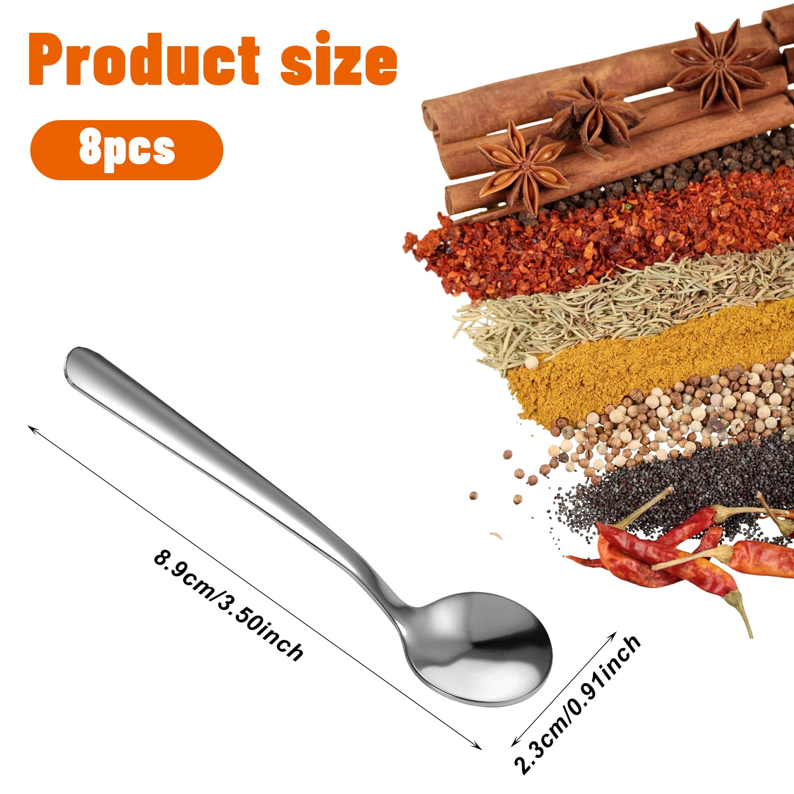 Ouligay 8 Stück Kleine Löffel für Gewürzgläser, Tiny Edelstahl Gewürz Löffel, Mini Größe 8,9cm Kleine Gewürzlöffel, Fun Little Spice Spoon Kleiner für Salz, Zucker, Honig, Gewürze