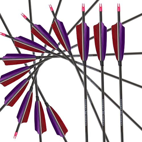 Miniatura 9 de 12PCS 600 Spine Pure Carbon Arrows with Real Turkey Feathers Removable 100 Grain Tips Plastic Nocks for Archery Target Hunting