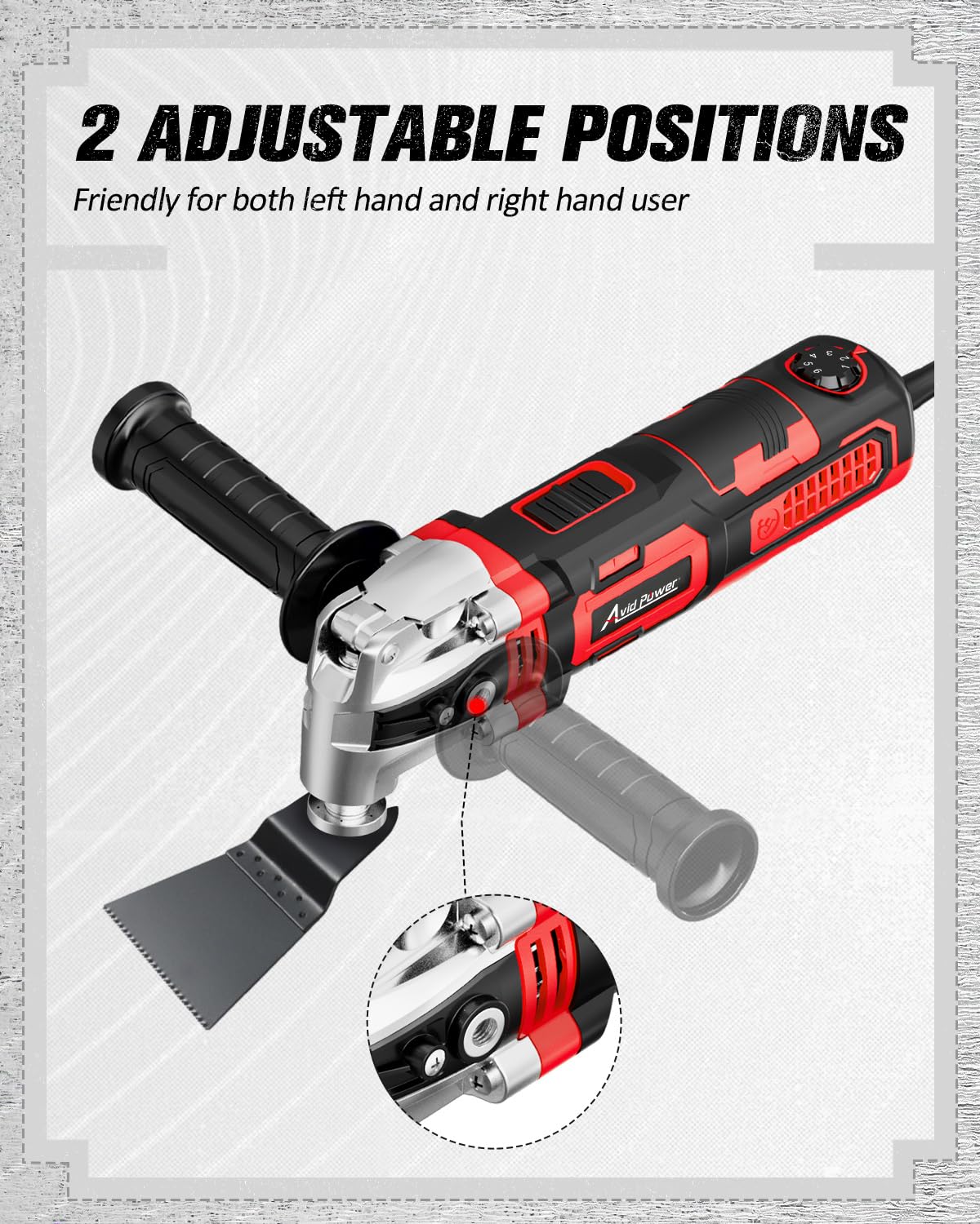 AVID POWER Oscillating Tool, 3.5-Amp Oscillating Multi Tool with 4.5° Oscillation Angle, 6 Variable Speeds and 11 pcs Saw Accessories, Auxiliary Handle — Amazon image 7