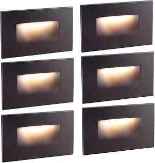 Step Lights Outdoor 6 Pack Classic, 120V 3CCT Selectable Stair Lights Indoor, Waterproof LED Deck Decor Hardwired Dimmable, Brown Finish Aluminum Outdoor Lighting, ETL Wet Rated