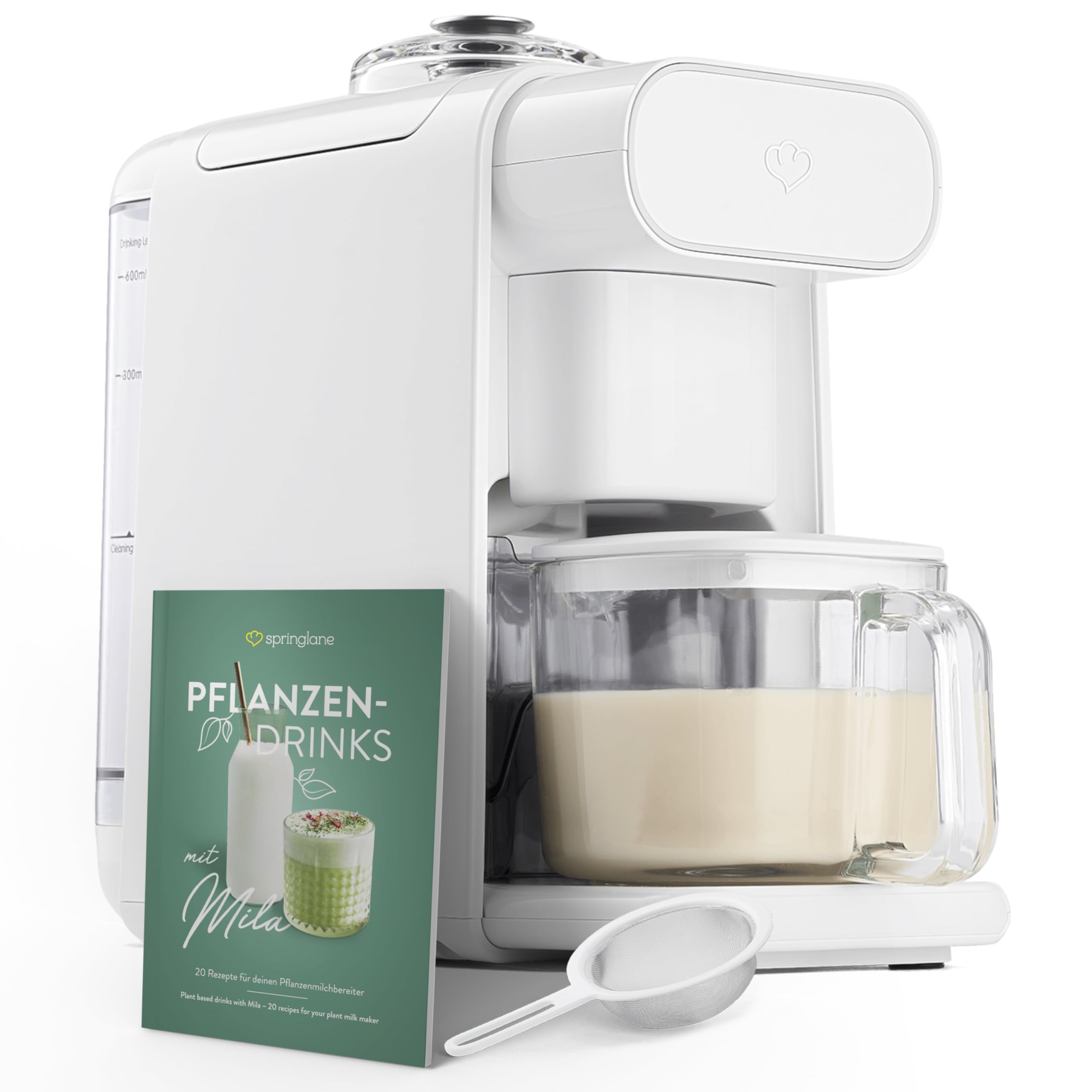 Springlane Pflanzenmilchbereiter Mila 600ml – 6 Programme + automatischer Reinigungsfunktion – LED-Touch-Display inkl. Timer, Kochmixer für Nussmilch, Sojamilch & Haferdrinks inkl. Sieb & Rezeptbuch