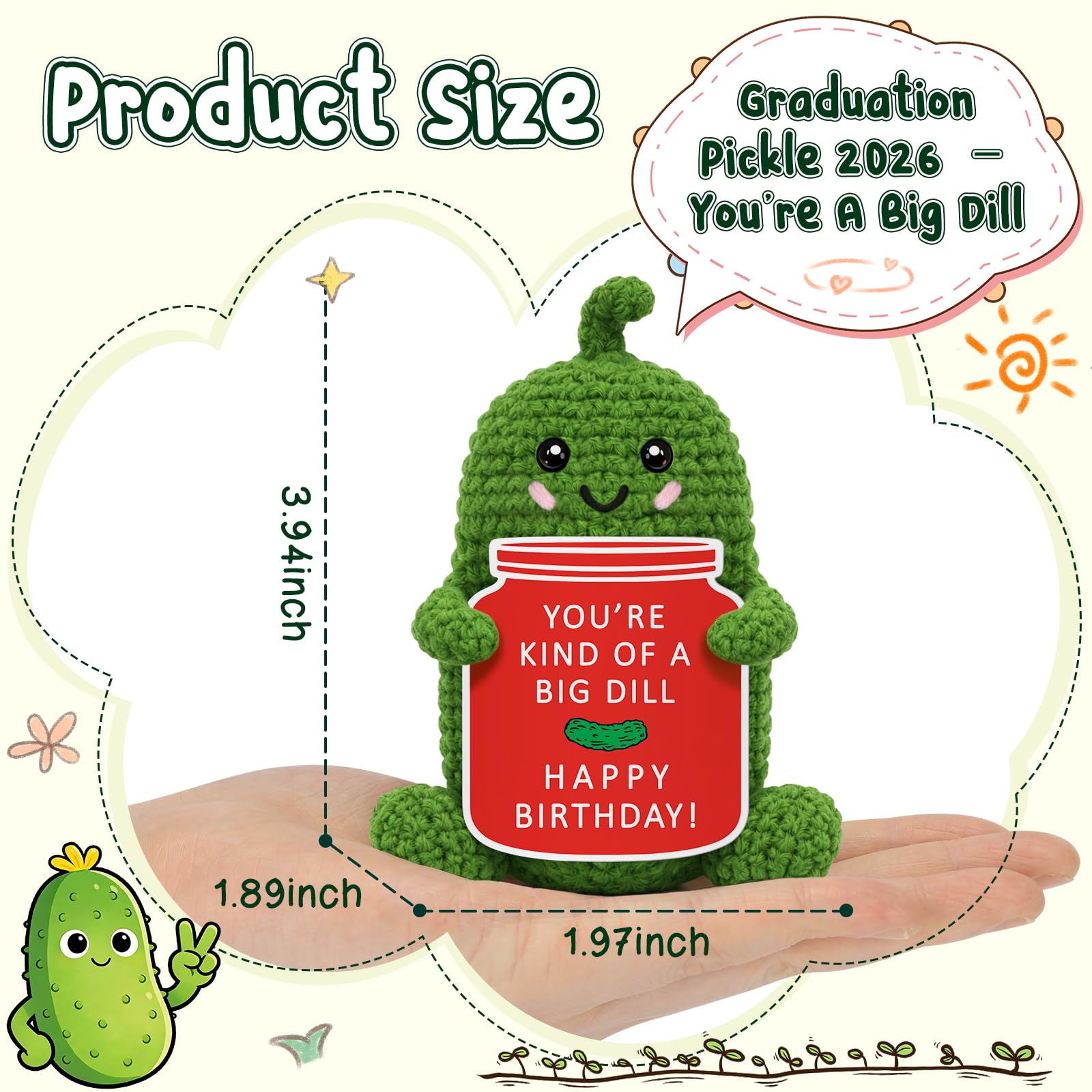 Xinezaa Crochet Pickle Gifts, Birthday Gift for Women Men, Cute Funny Birthday Card for Mom, Dad, Sister, Friend, Daughter, Wife, Girlfriend, Teens, Coworkers, Unique Bday Gifts Present for Her