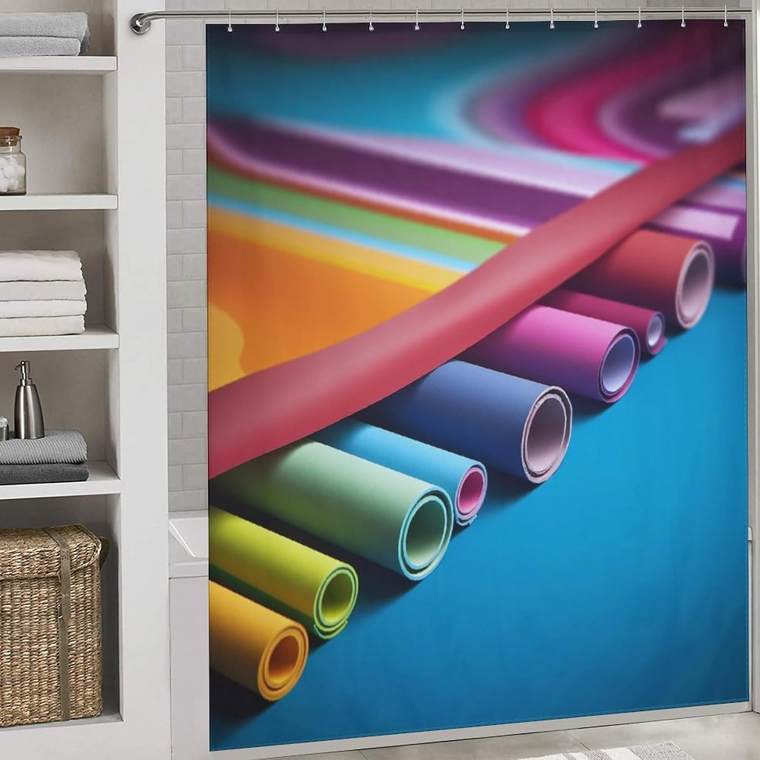Colorful Paper Roll Shower Curtain Textured Shower Liner Curtain Heavy Bathroom Shower Curtains with Grommets and Hooks Decor Bath Shower Curtains Set for Showers Bath Tubs 36'' X 72''