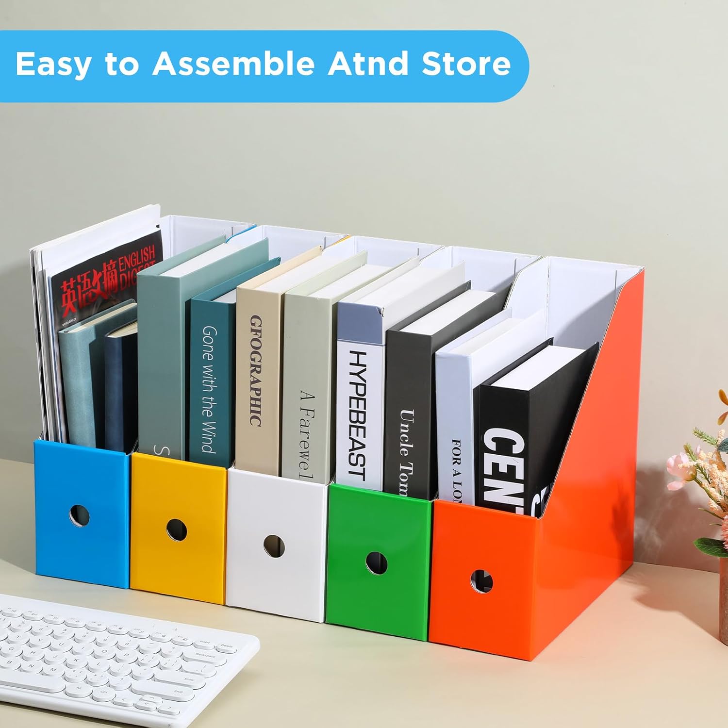 20 Pcs Cardboard Magazine File Holders Magazine Book Bin Box with Label Sticker Paper Organizer Storage Folder for Desk Shelves Classroom Office Supplies(5 Colors)