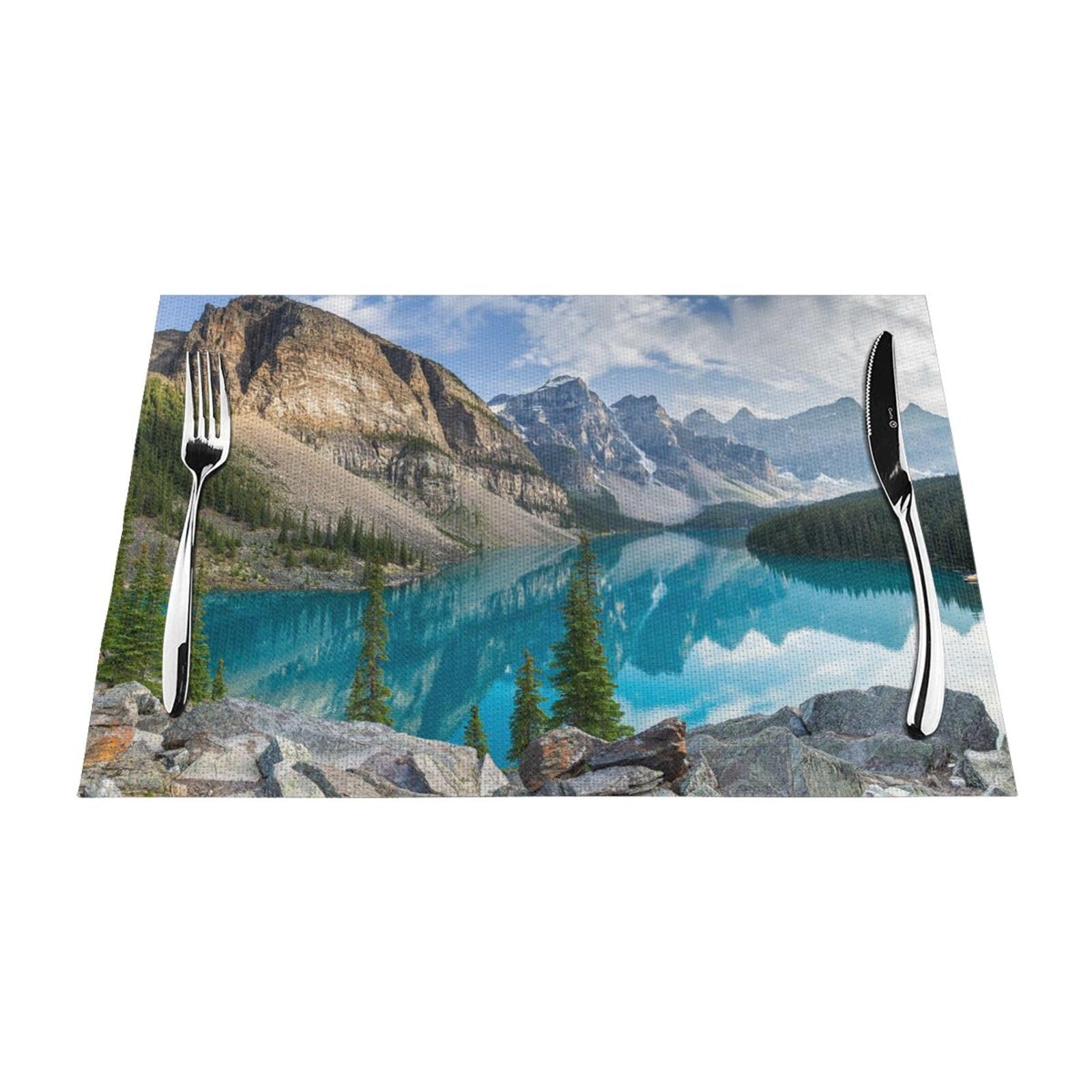 PVC Placemat Set of 1 PCS, 45x30 CM, Rocky Mountains Printed Non-Slip Heat Resistant Place Mats for Kitchen Dining Table Indoor Outdoor
