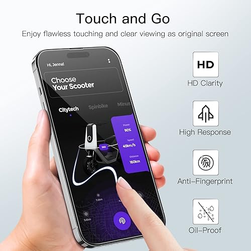 Miniatura 6 de JETech Protector de pantalla de cobertura completa para iPhone 14 Pro de 6.1 pulgadas, película de vidrio templado 9H, compatible con fundas,