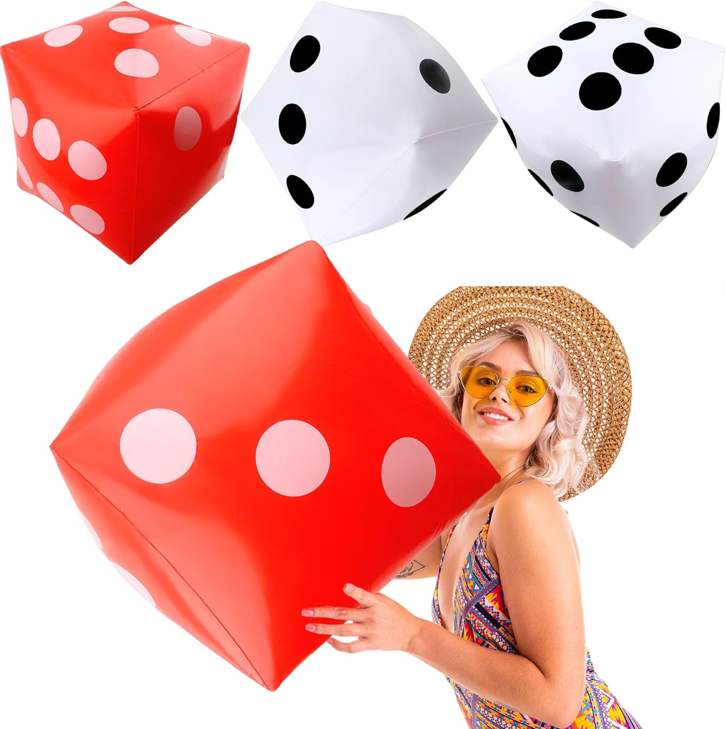 4 Pack Giant Inflatable Jumbo Blow Up Dice - Extra Large Dice for Adult Kids Indoor Outdoor Board Game Pool Party Supplies (Color Set 3)