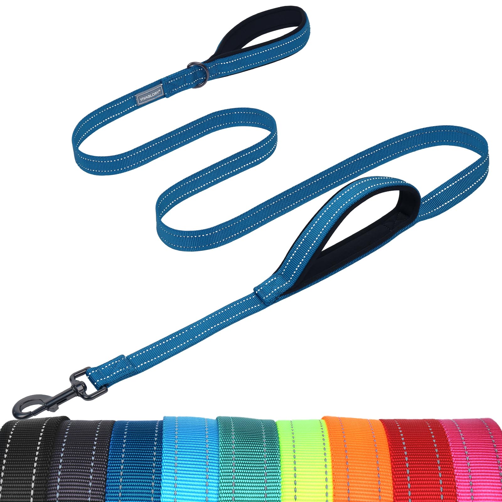 VIVAGLORY Twingrip - Correa de perro de doble asa para entrenamiento y caminar, con mango de tráfico y 2 bucles, control de tráfico reflectante resistente para cachorros y mascotas, 1,2 m x 2,5 cm